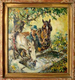 Appraisal: Walter Krawiec American - Watering the Horses oil on board