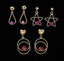 Appraisal: A Group of k Gold Ruby Earrings This group includes