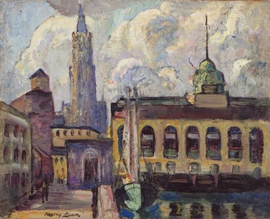 Appraisal: LEVER RICHARD HAYLEY American - ''South Ferry and Woolworth Building''