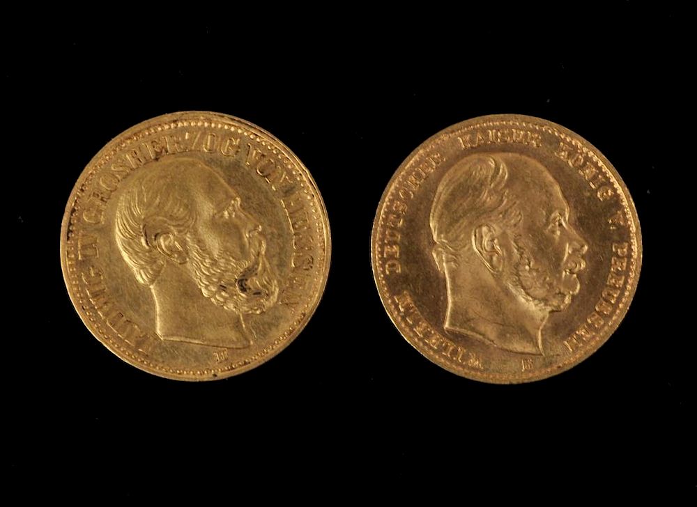 Appraisal: Two German Gold Mark Coins Wilhelm I B mark with