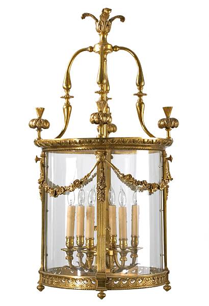 Appraisal: A Louis XVI style gilt bronze and glass lantern first