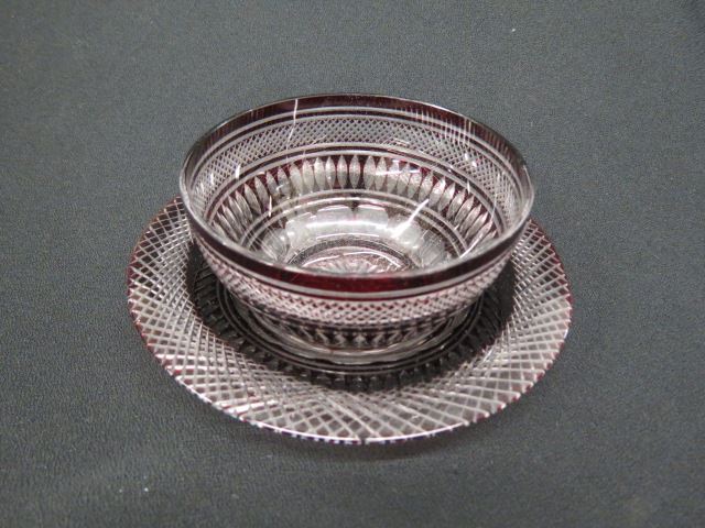 Appraisal: Set of Cranberry Cut-to-Clear Dessert Bowls with underplates marquise and