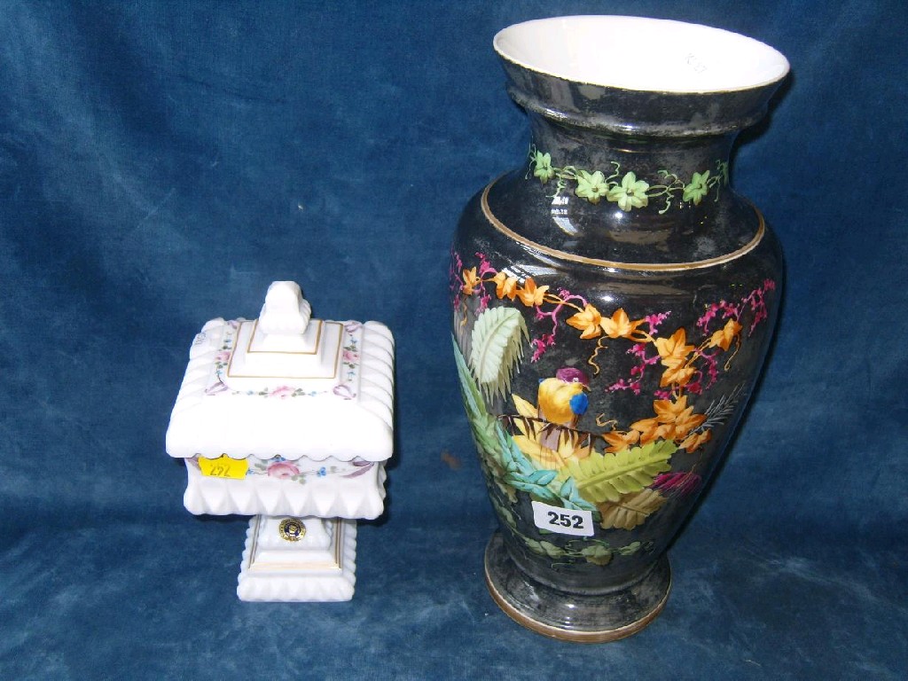 Appraisal: A Victorian opaque glass vase with painted bird fern and