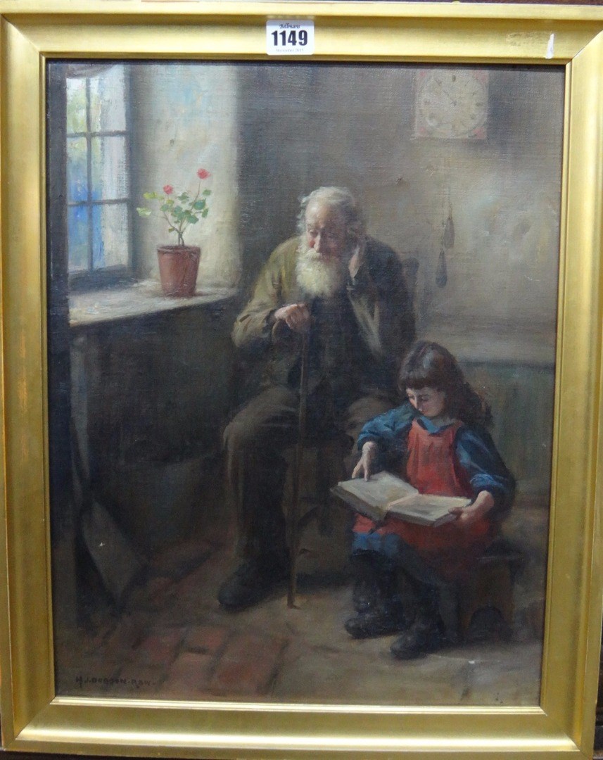 Appraisal: Henry John Dobson - Reading to Grandfather oil on cavas