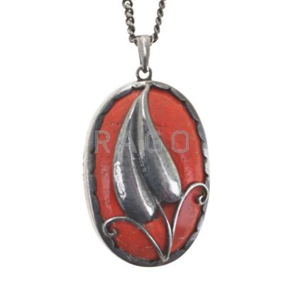 Appraisal: DAGOBERT PECHE Attr - OSKAR DIETRICH Pendant Austria ca Coral-colored