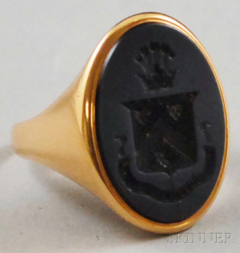 Appraisal: Gentleman's kt Gold Intaglio Seal Ring the stone carved with