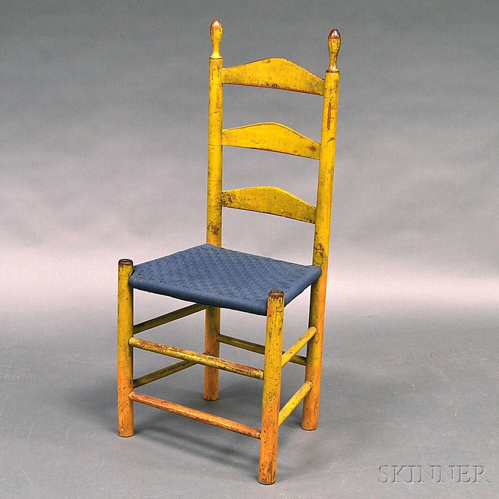 Appraisal: Yellow-painted Tape-woven Ladder-back Side Chair th century ht seat ht