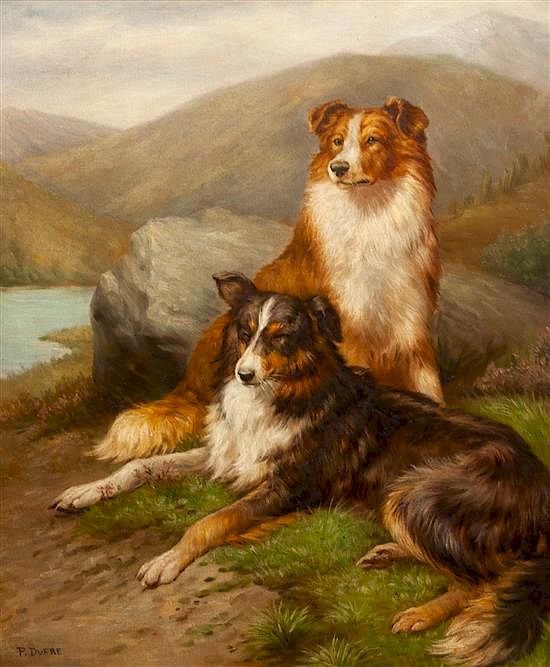 Appraisal: Four Works of Art depicting Collies Largest x inches Four