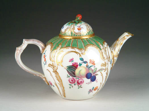 Appraisal: EARLY BERLIN DECORATED TEAPOT Painted with flowers and fruit having