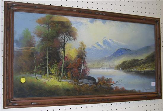 Appraisal: Late th early th C pastel landscape tall mountains in