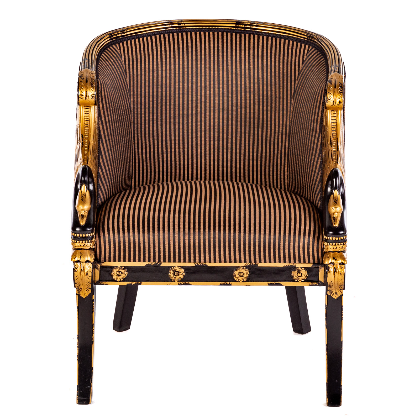 Appraisal: FRENCH EMPIRE STYLE TUB CHAIR th century having ebonized ground