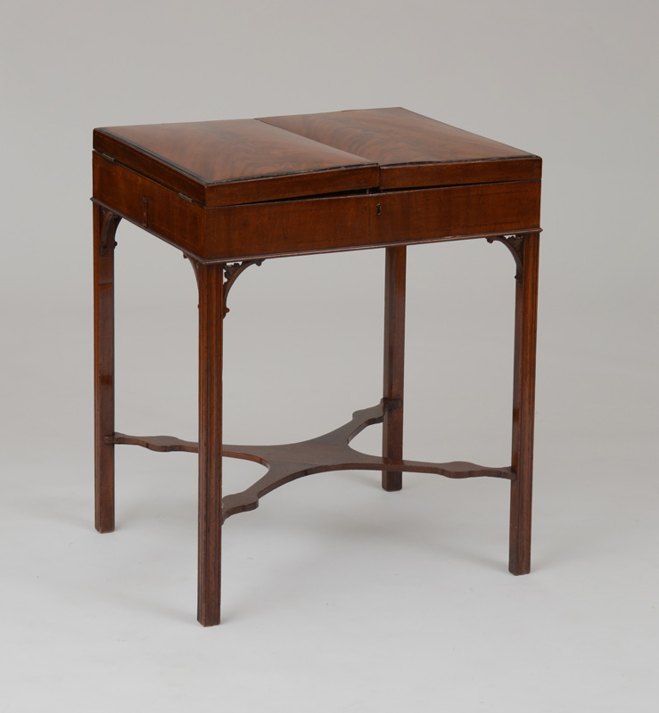 Appraisal: GEORGE III INLAID MAHOGANY GENTLEMAN'S DRESSING TABLE The divided rectangular