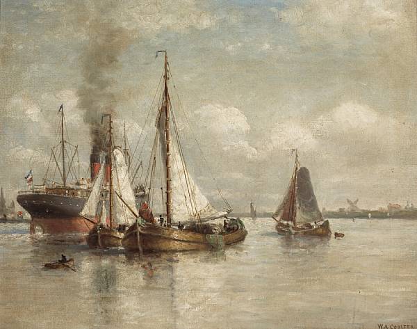 Appraisal: William Alexander Coulter - Shipping in a Harbor signed 'W