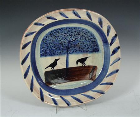 Appraisal: JAMES CAMPBELL ASHET S glazed terracotta painted with a raven