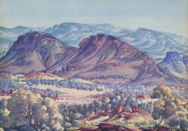 Appraisal: ALBERT NAMATJIRA - MacDonnell Ranges Near Alice Springs watercolour ALBERT