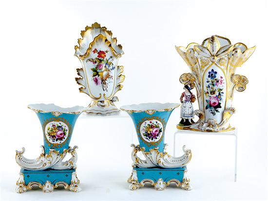 Appraisal: Four Paris porcelain vases late th century pair in cornucopia