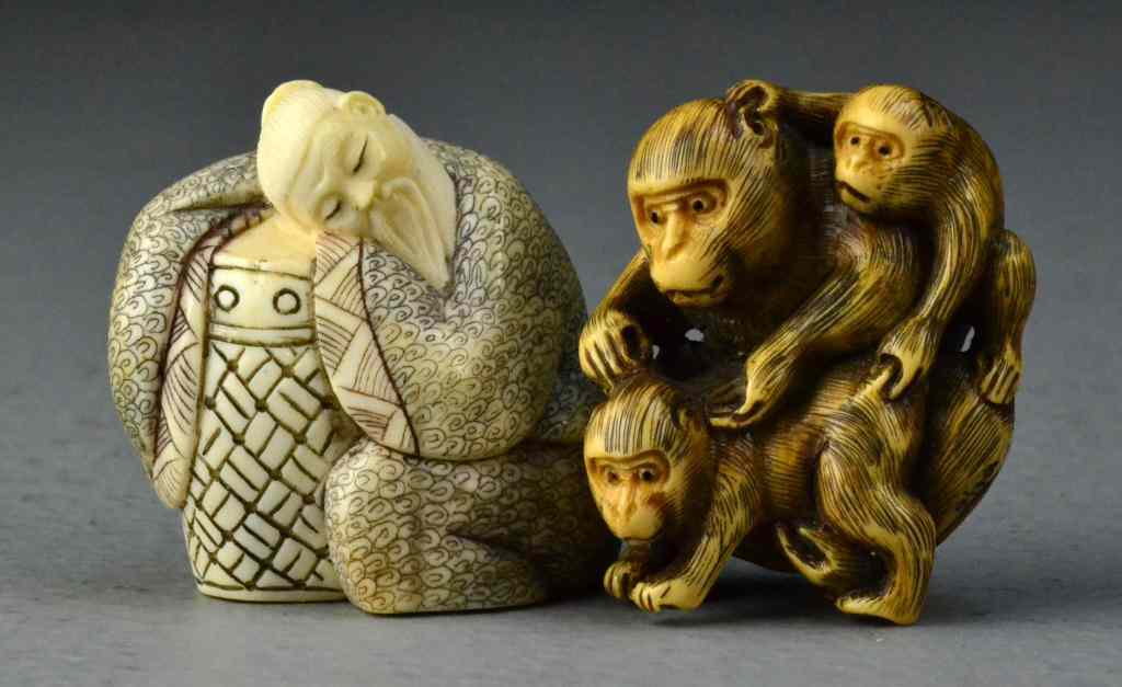 Appraisal: Japanese Carved Ivory NetsukeTo include a well carved grouping of