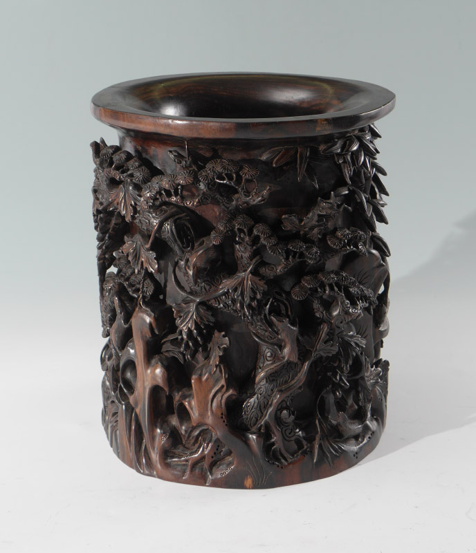 Appraisal: CHINESE CARVED WOOD SCROLL HOLDER Profusely carved all over with