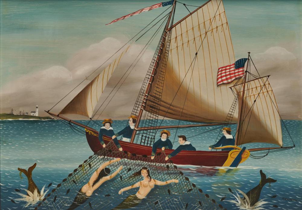 Appraisal: RALPH EUGENE CAHOON JR American - Netting Mermaids oil on