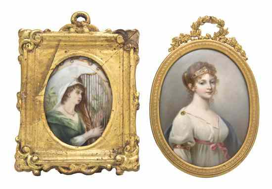 Appraisal: Two Continental Painted Porcelain Plaques each of oval form depicting