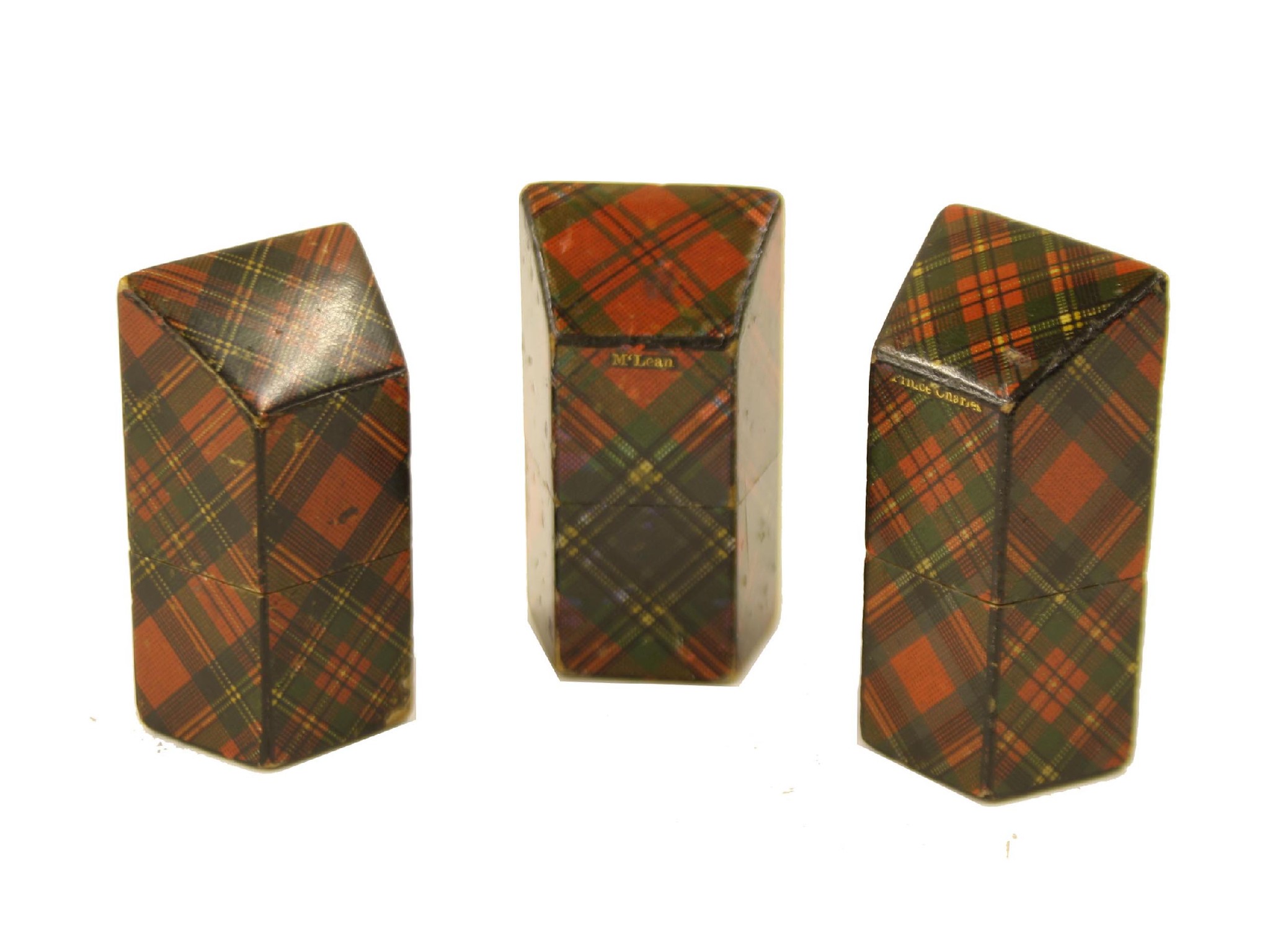 Appraisal: Tartan ware - three sloped top needle packet boxes in