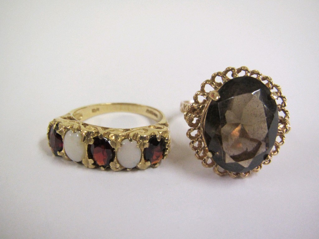 Appraisal: Lot comprising ct gold opal and garnet five stone ring