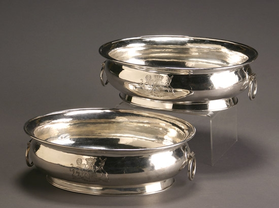 Appraisal: Pair of George III Silver Oval Bowls John Wakelin Robert