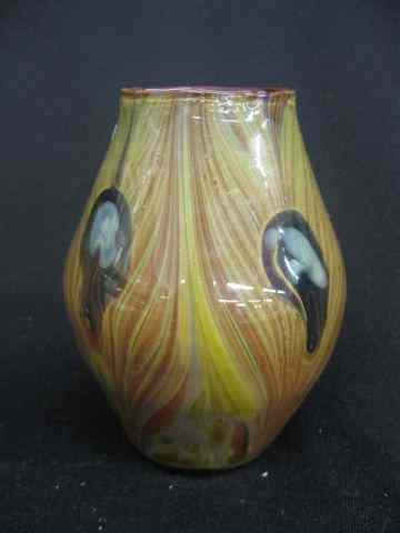 Appraisal: Art Glass Vase pulled feather design on burgundy field ''