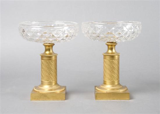 Appraisal: A Pair of French Gilt Bronze and Cut Glass Compotes