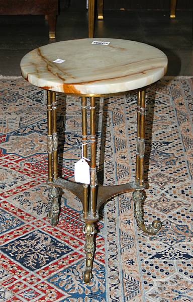 Appraisal: A Neoclassical style brass and onyx side table height in