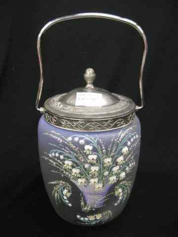 Appraisal: Victorian Art Glass Biscuit Jar superb raised enameled floral on