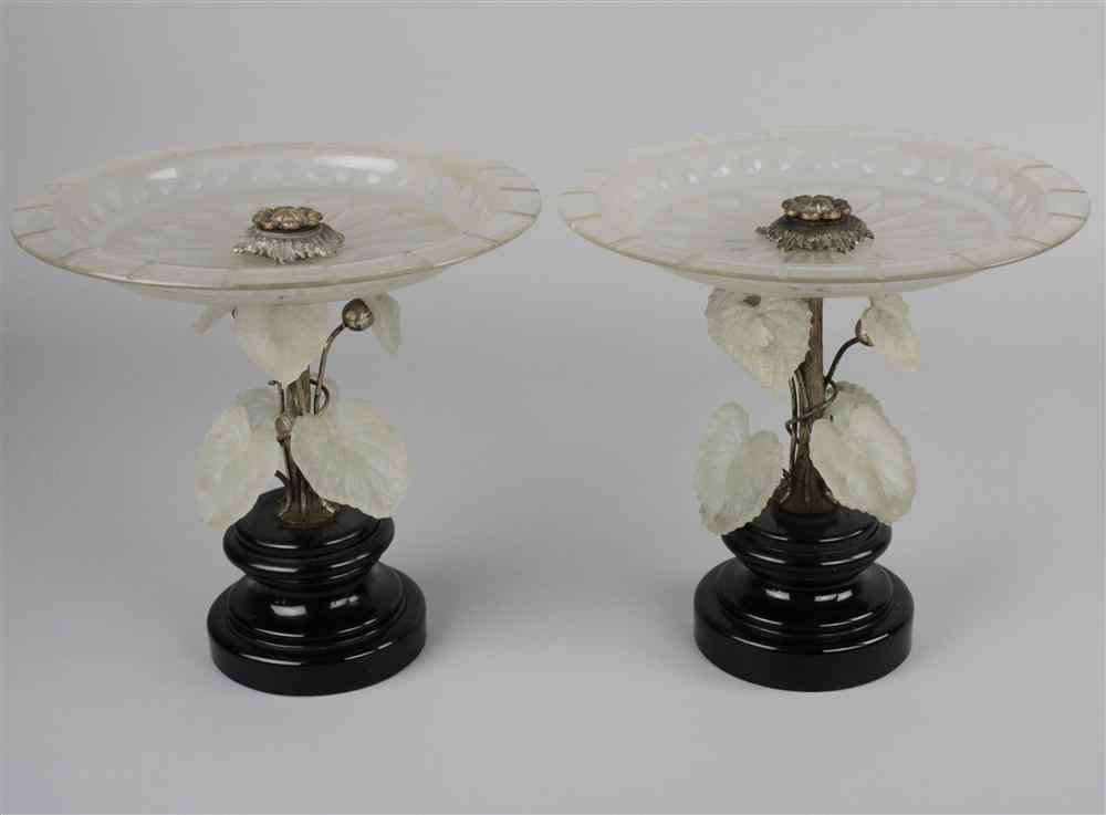 Appraisal: TWO CONTINENTAL SILVERED METAL AND GLASS TAZZAE each with frosted