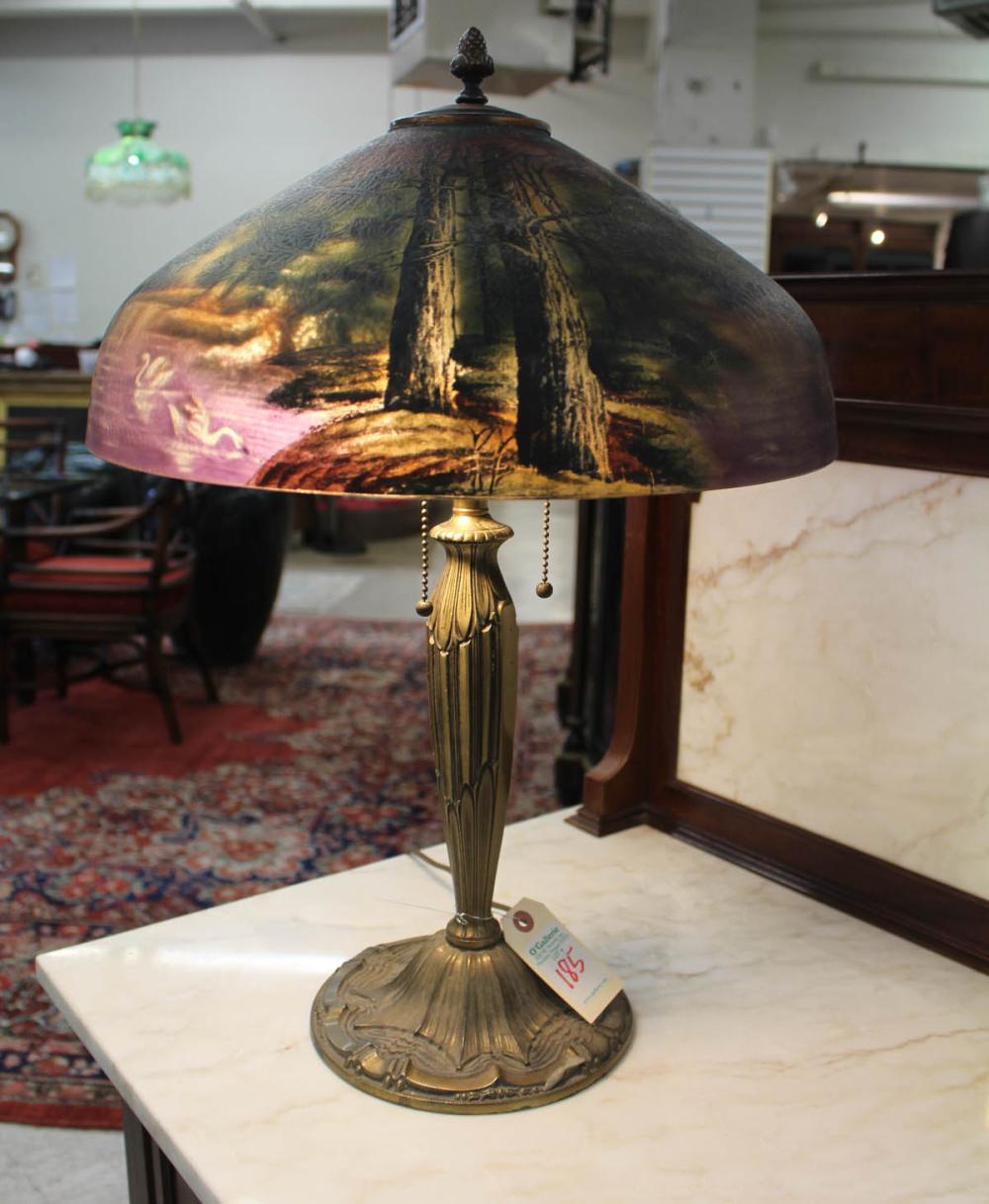 Appraisal: VINTAGE TABLE LAMP attributed to the Pittsburgh Lamp Brass Glass