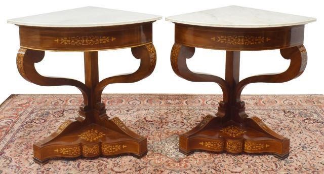 Appraisal: lot of Mahogany corner console tables early th c marble