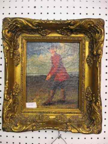 Appraisal: Scottish Golfer Decorative Image on Canvas gold frame image area