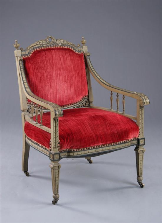 Appraisal: ART DECO THRONE ARMCHAIR th century Serpentine crest rail with