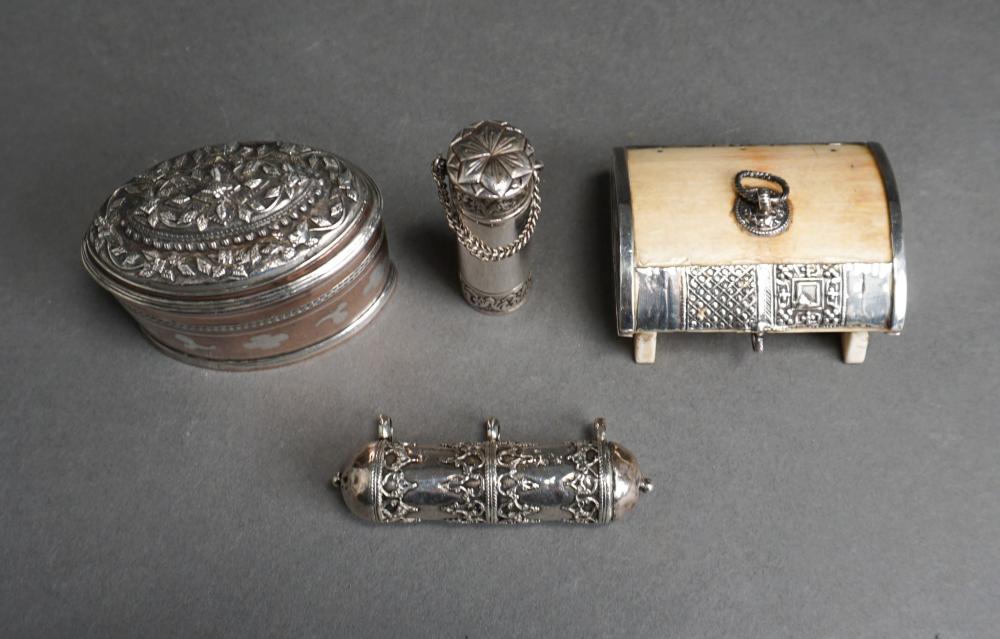 Appraisal: GROUP OF MIDDLE EASTERN SILVER BRONZE AND BONE INLAID BOXESGroup