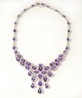 Appraisal: K White Gold Tanzanite and Diamond Link Necklace K White