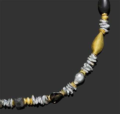 Appraisal: PEARL AND GEMSTONE SAUTOIR Fastener and ornaments silver gold-plated Decorative