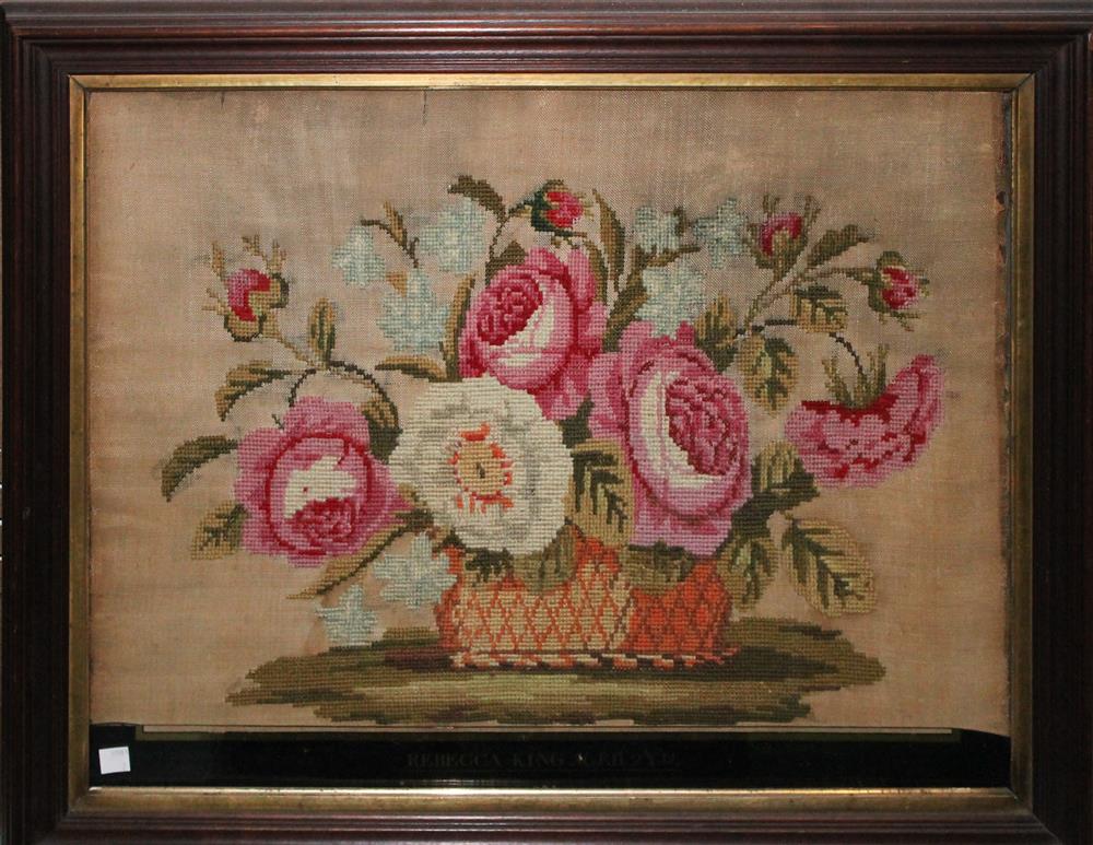 Appraisal: TH C NEEDLEWORK OF ROSES TITLED REBECCA KING AGED YEARS