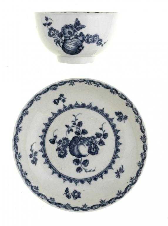 Appraisal: A WORCESTER TEA BOWL AND SAUCER transfer printed in underglaze