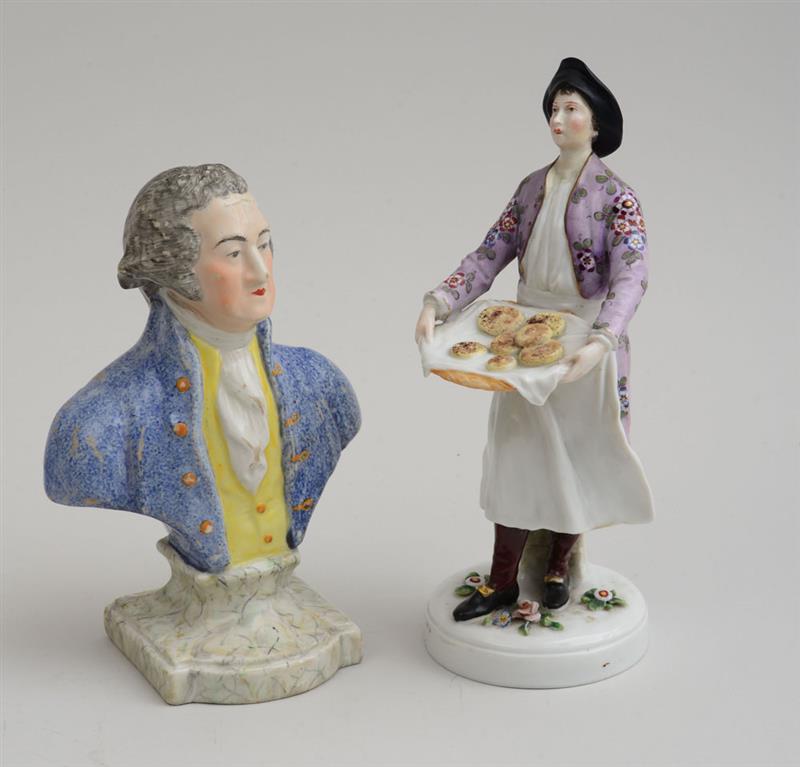 Appraisal: STAFFORDSHIRE GLAZED POTTERY BUST OF GEORGE WASHINGTON Together with a