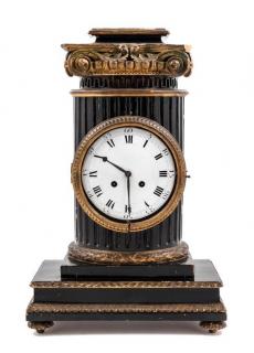 Appraisal: A Continental Ebonized and Giltwood Mantel Clock and Stand late