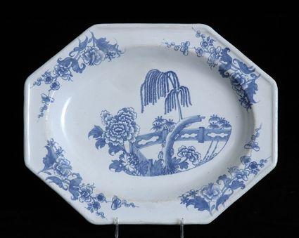 Appraisal: ENGLISH DELFT BLUE AND WHITE CHAMFERED RECTANGULAR SMALL PLATTER Centered