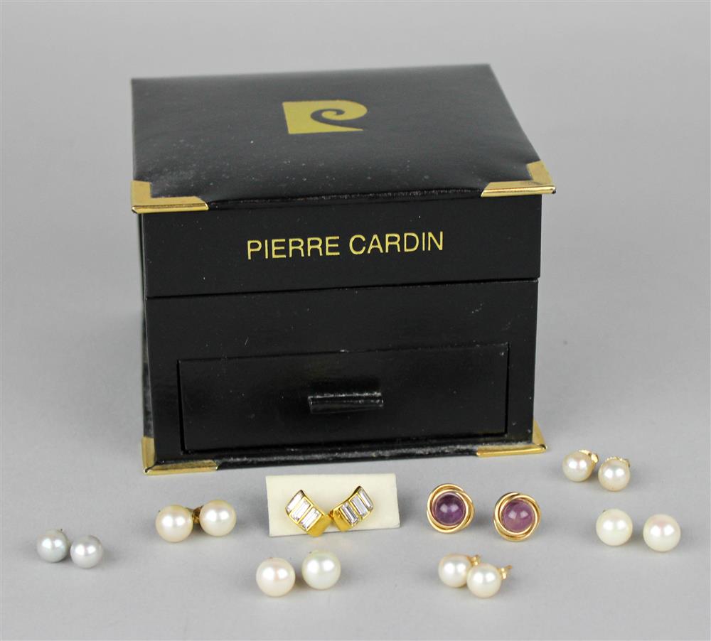 Appraisal: EIGHT PAIRS OF PIERCED EARRINGS including six pairs of pearl