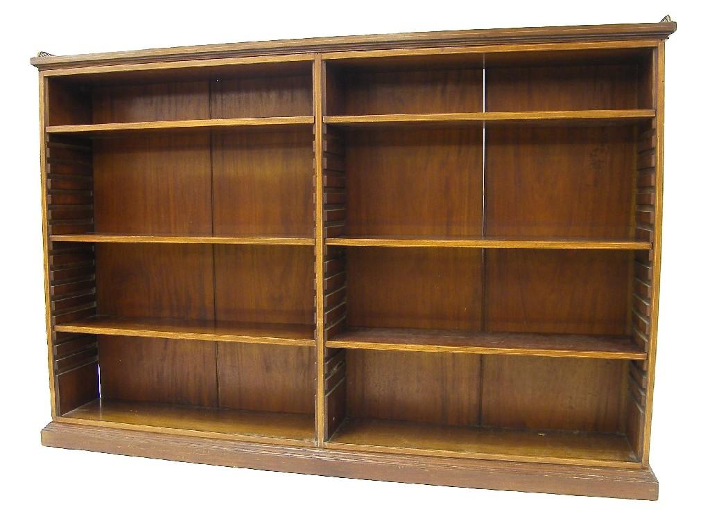 Appraisal: Large Edwardian mahogany inlaid bookshelf with a pierced brass gallery