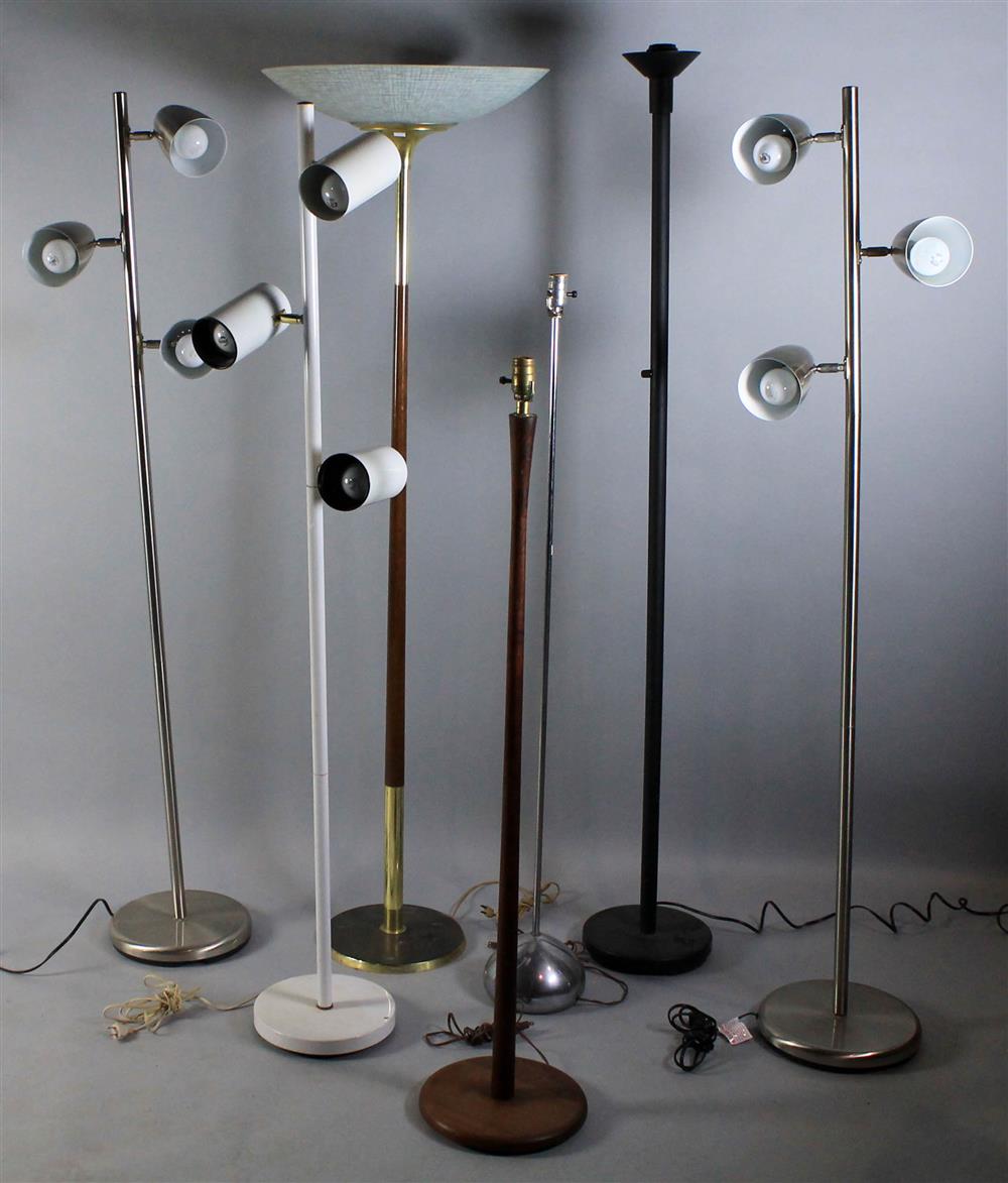 Appraisal: GROUP OF SEVEN PRIMARILY MID CENTURY FLOOR LAMPS including rosewood