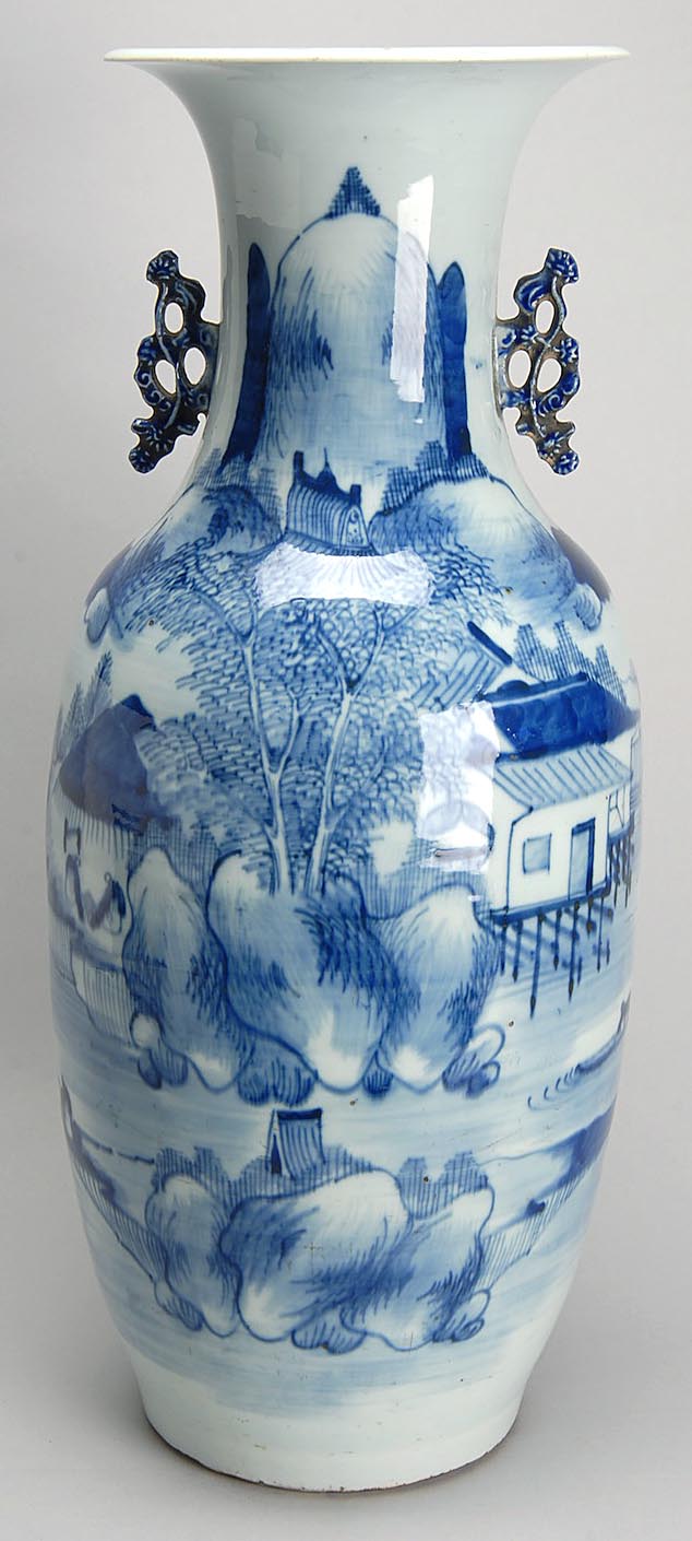 Appraisal: BLUE AND WHITE PORCELAIN VASE Early th CenturyWith openwork floriform