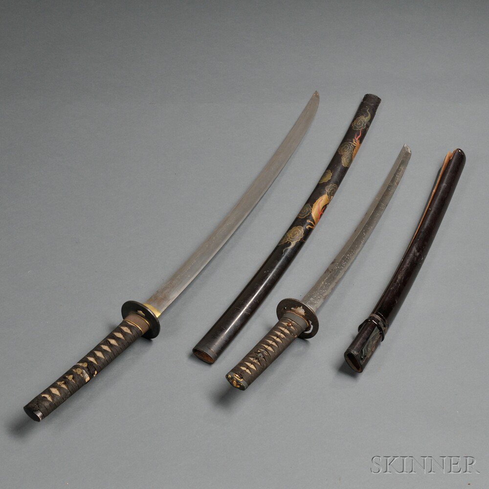 Appraisal: Two Japanese Blades a wakizashi with ray skin grip with