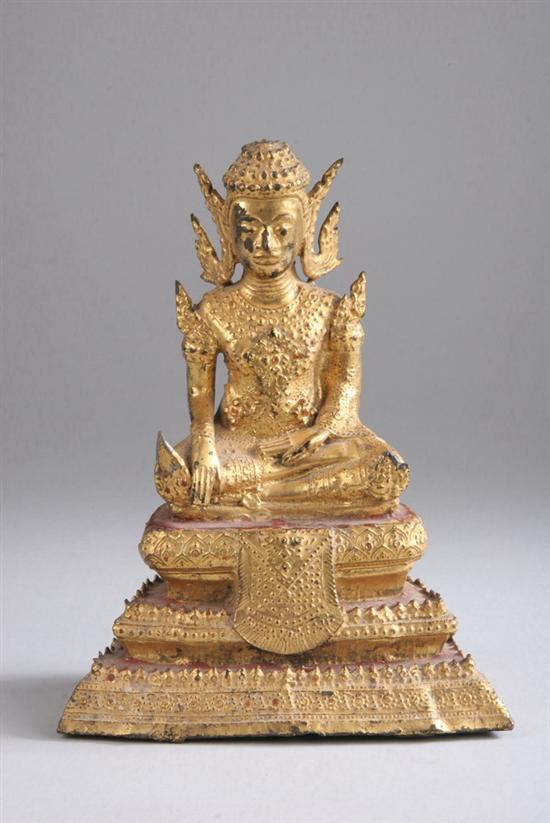 Appraisal: THAI GILT BRONZE FIGURE OF BUDDHA Bangkok period Seated in